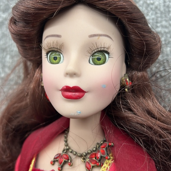 Disney Princess Belle Red Dress Gown Porcelain Doll Beauty The Beast Collectible - Picture 2 of 16